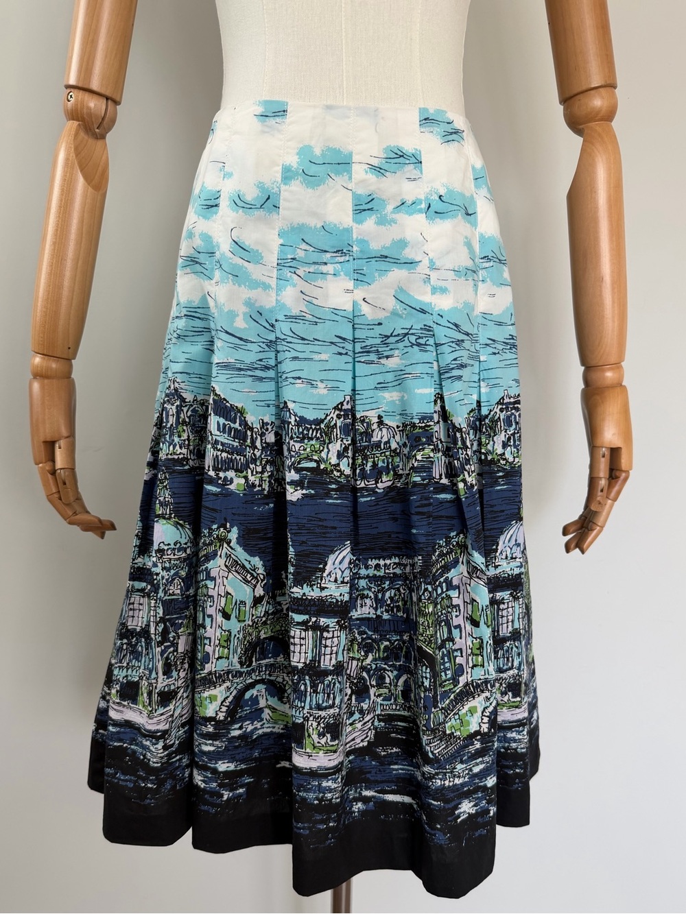 Talbots Venice Print Pleated A-Line Skirt Blue White Travel 4P - Picture 8 of 16